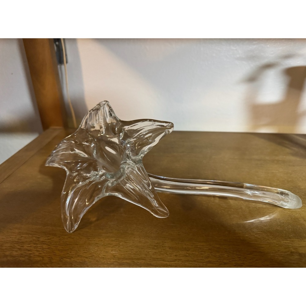 Hand Blown Clear Glass Lillie Stem Candle Holder Tabletop Decor Accent